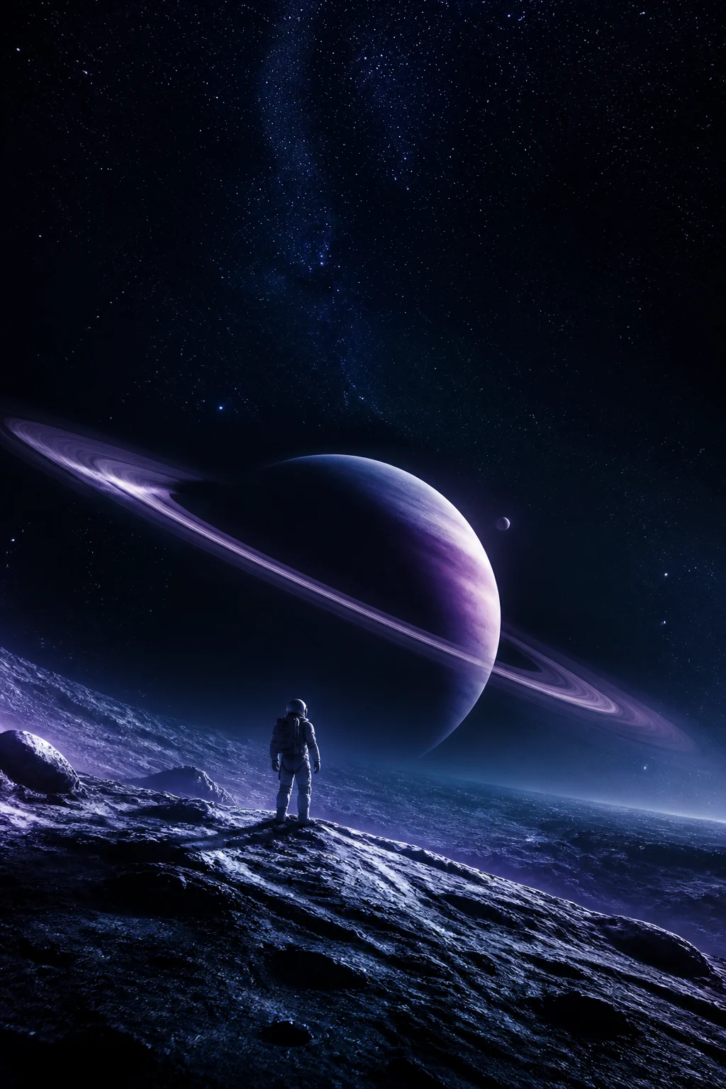 Astronaut looking at a ringed planet